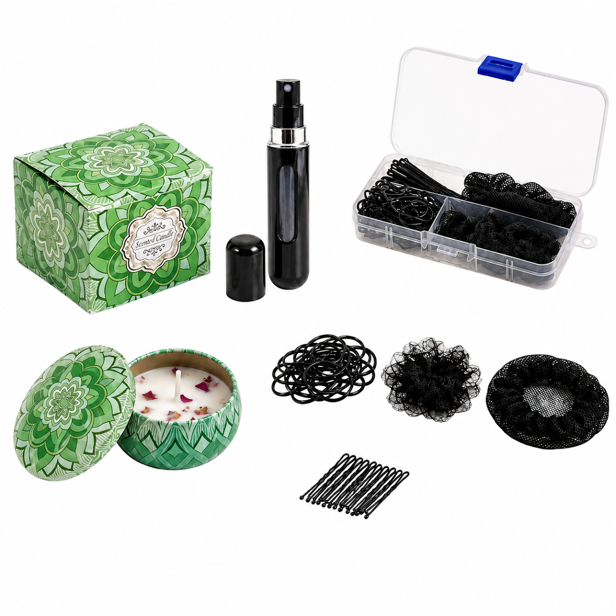 Ətir qabı + Aroma şam + Saç rezini (Set) - Travellab Shop